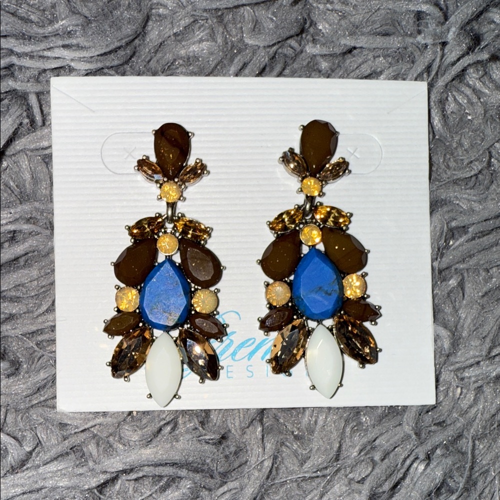 Premier Designs Elegant Blue and Brown Statement Earrings